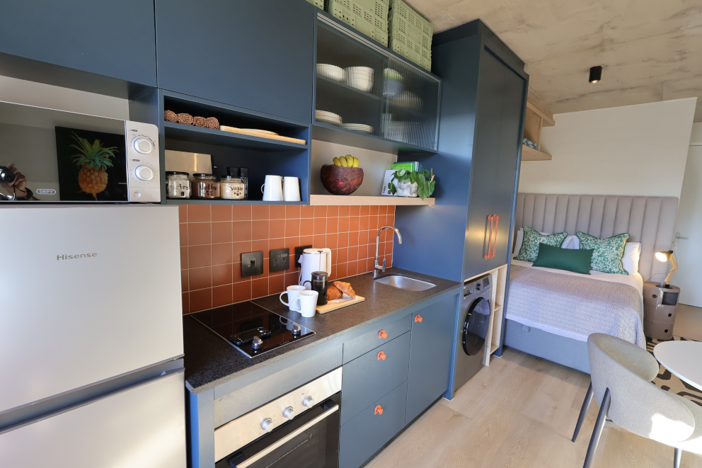 Interior of compact studio in 343 on B development, Sea Point, Cape Town